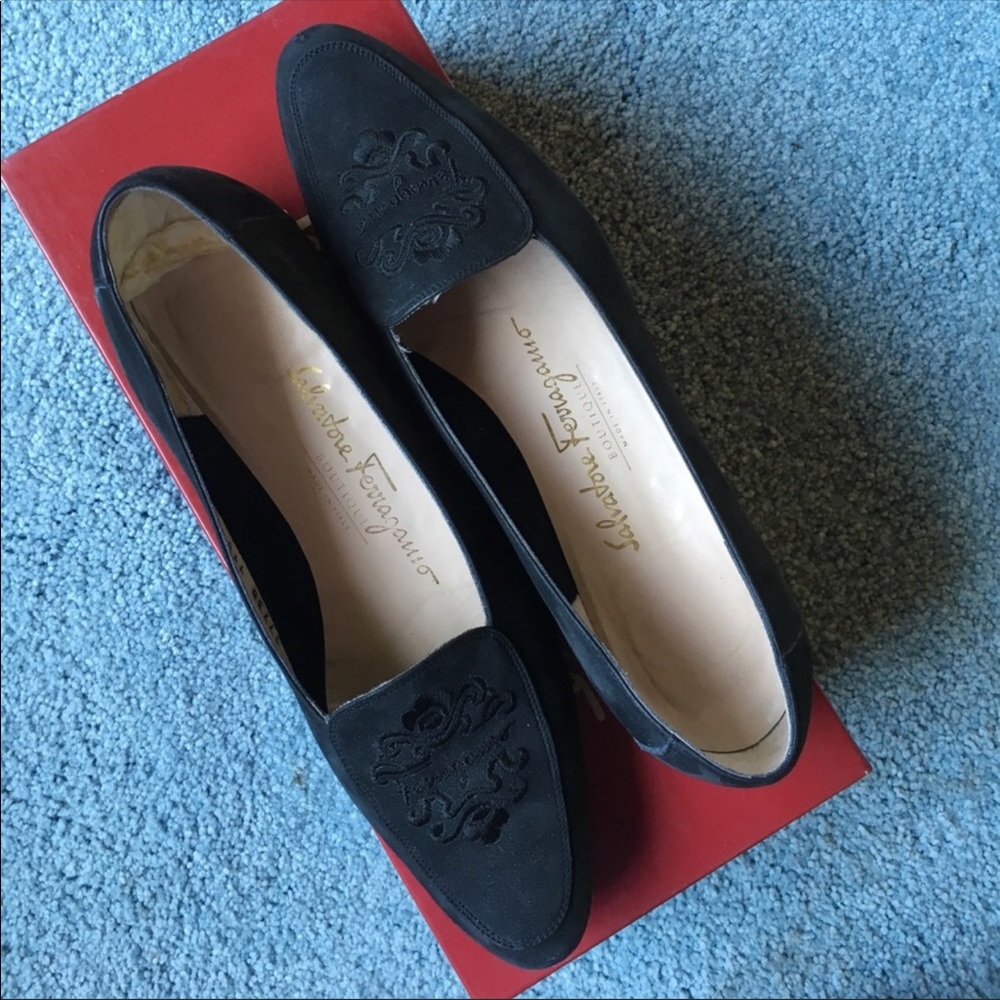 Ferragamo black suede loafers